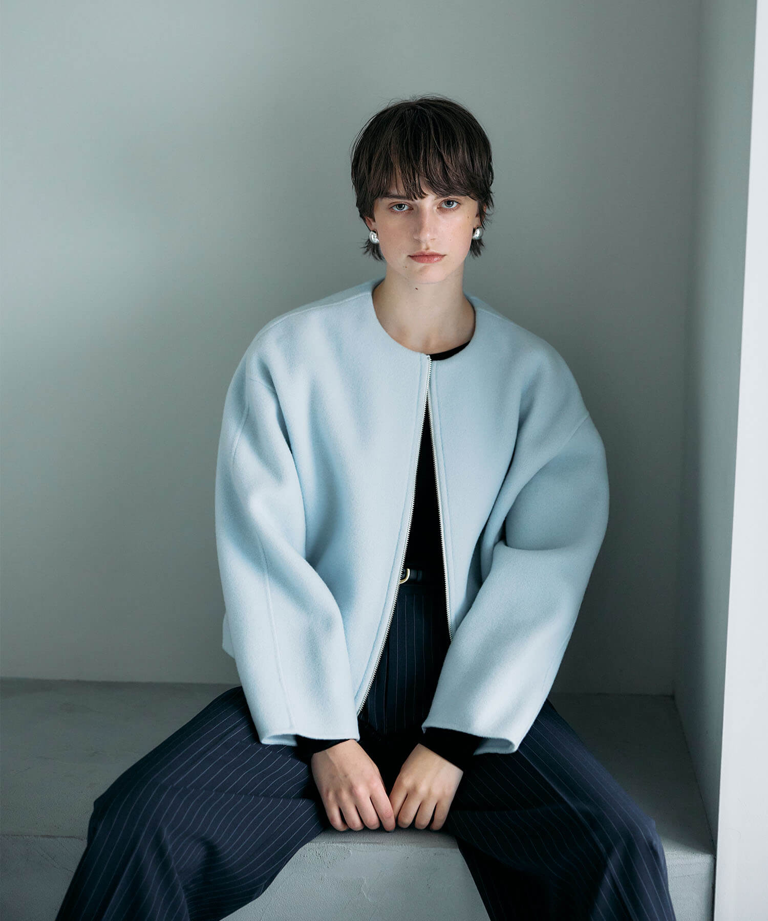 ウールメルトンショートジップリバーコート