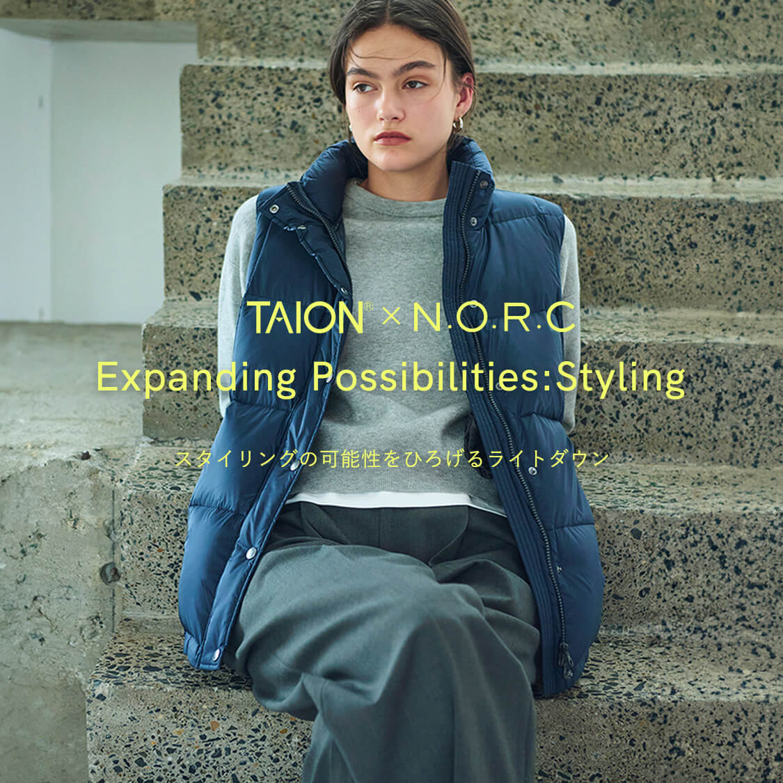 新品　TAIONコラボ　ノークNORCダウンベスト　ネイビー TAIONコラボ】ダウンベスト N.O.R.C｜クロスプラス公式通販サイト