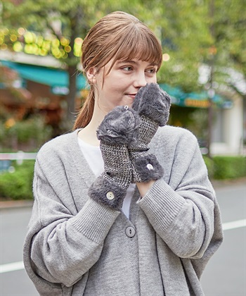 【HATMIKKE】ファーコンビグローブ(ダークグレー-FA)