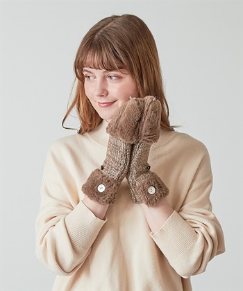 【HATMIKKE】ファーコンビグローブ(ブラウン-FA)