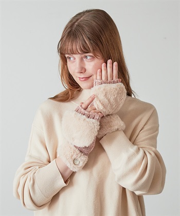 【HATMIKKE】ファーコンビグローブ(ピンク-FA)