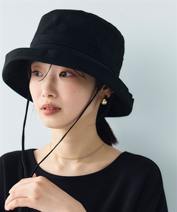 《UPF50+》エブ楽 綿麻エッジアップクロッシェハット(ブラック-57.5cm)