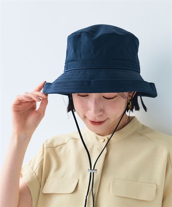 《UPF50+》エブ楽 綿麻エッジアップクロッシェハット(ネイビー-57.5cm)