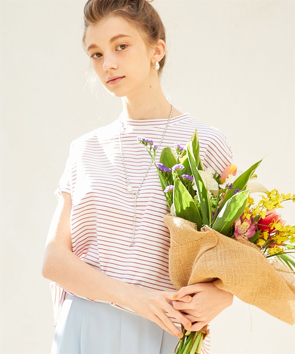 LE SOUK HOLIDAY モックネックボーダーTシャツ_main