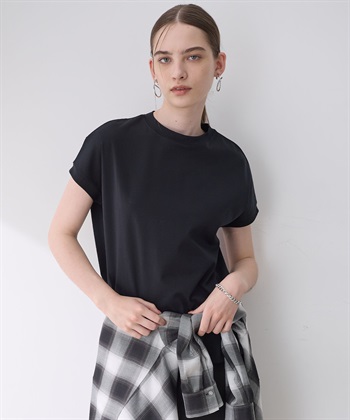 【接触冷感】モックネックTシャツ(ブラック-M)