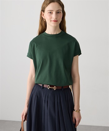 モックネックスムースTシャツ【接触冷感・吸水速乾】(グリーン-M)