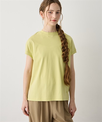モックネックスムースTシャツ【接触冷感・吸水速乾】(ライトグリーン-M)