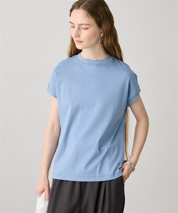 モックネックスムースTシャツ【接触冷感・吸水速乾】(サックス-M)