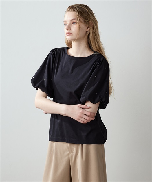 tシャツ バルーンスリーブカットソー/接触冷感/洗える レディース OFUON tシャツ バルーンスリーブカットソー/接触冷感/洗える