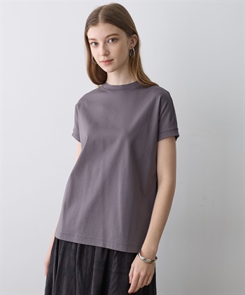 【接触冷感】カラーモックネックTシャツ(チャコールグレー-M)