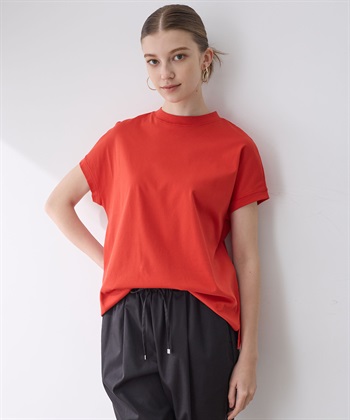 【接触冷感】カラーモックネックTシャツ(レッド-M)