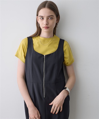 【接触冷感】カラーモックネックTシャツ(イエロー-M)