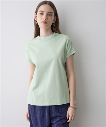 【接触冷感】カラーモックネックTシャツ(グリーン-M)