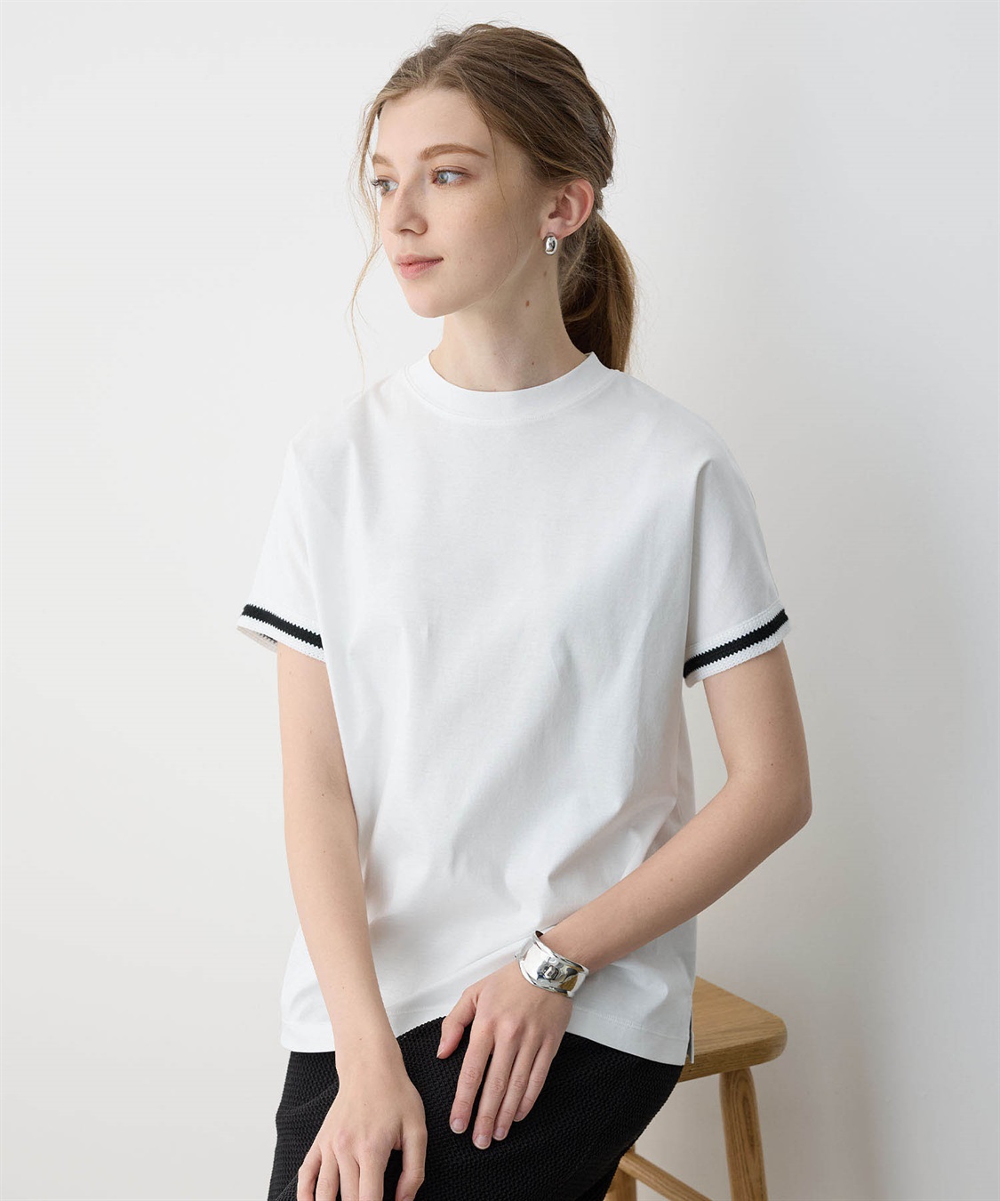 LE SOUK HOLIDAY ラインモックネックTシャツ【接触冷感】