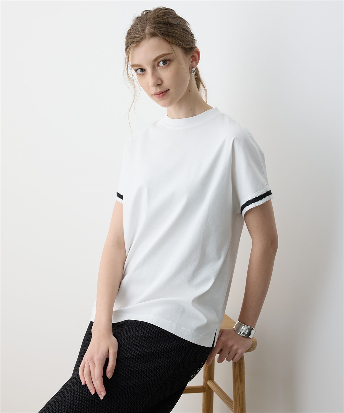 LE SOUK HOLIDAY ラインモックネックTシャツ【接触冷感】_variation_1