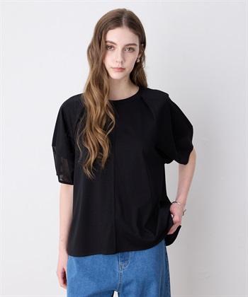 【接触冷感】ランタンスリーブプルオーバー(黒-Ｍ)