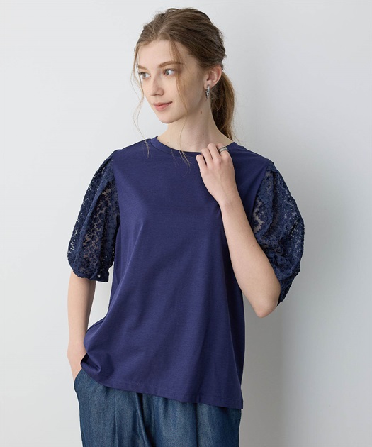 美品！45R リネン プルオーバー カットソー 0 フリー 花 美品！45R リネン プルオーバー カットソー 0 フリー 花