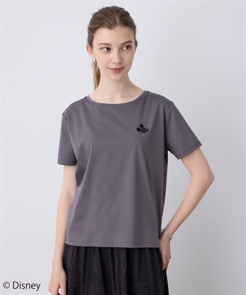 Mickey Mouse／刺しゅうTシャツ(チャコールグレー-M)