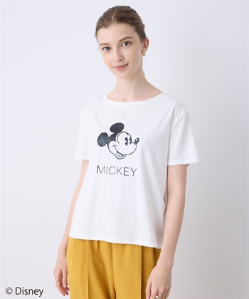 Mickey Mouse／ロゴTシャツ(オフホワイト-M)