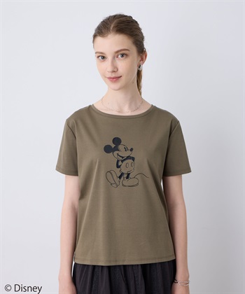 Mickey Mouse／モチーフTシャツ(カーキ-M)