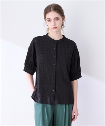 カットワークレースバンドカラーブラウス LE SOUK HOLIDAY