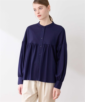 ギャザーフレアブラウス(ネイビー-M)