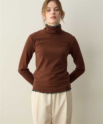 メローハイネックプルオーバー（差し色）(ダークブラウン-M)