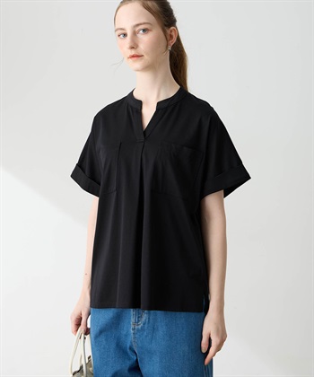 イージーエレガンススキッパーTシャツ【接触冷感】(ブラック-M)