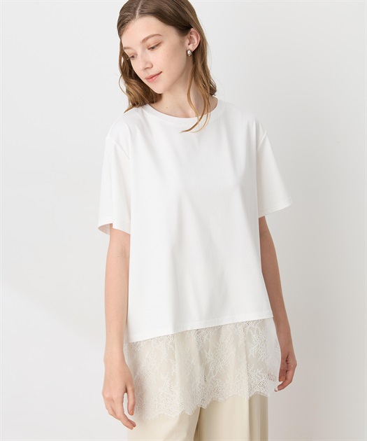 裾レースドッキングTシャツ【接触冷感】