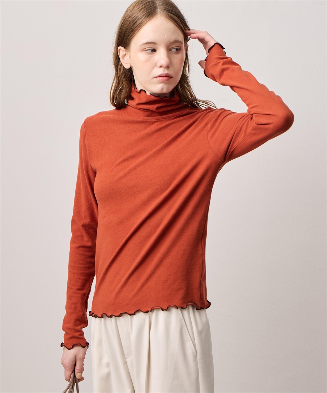 LE SOUK HOLIDAY メローハイネック起毛ロングTシャツ【吸湿発熱・アクセントカラー】_main