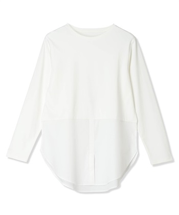 シャツレイヤードロングTシャツ(オフホワイト-M)