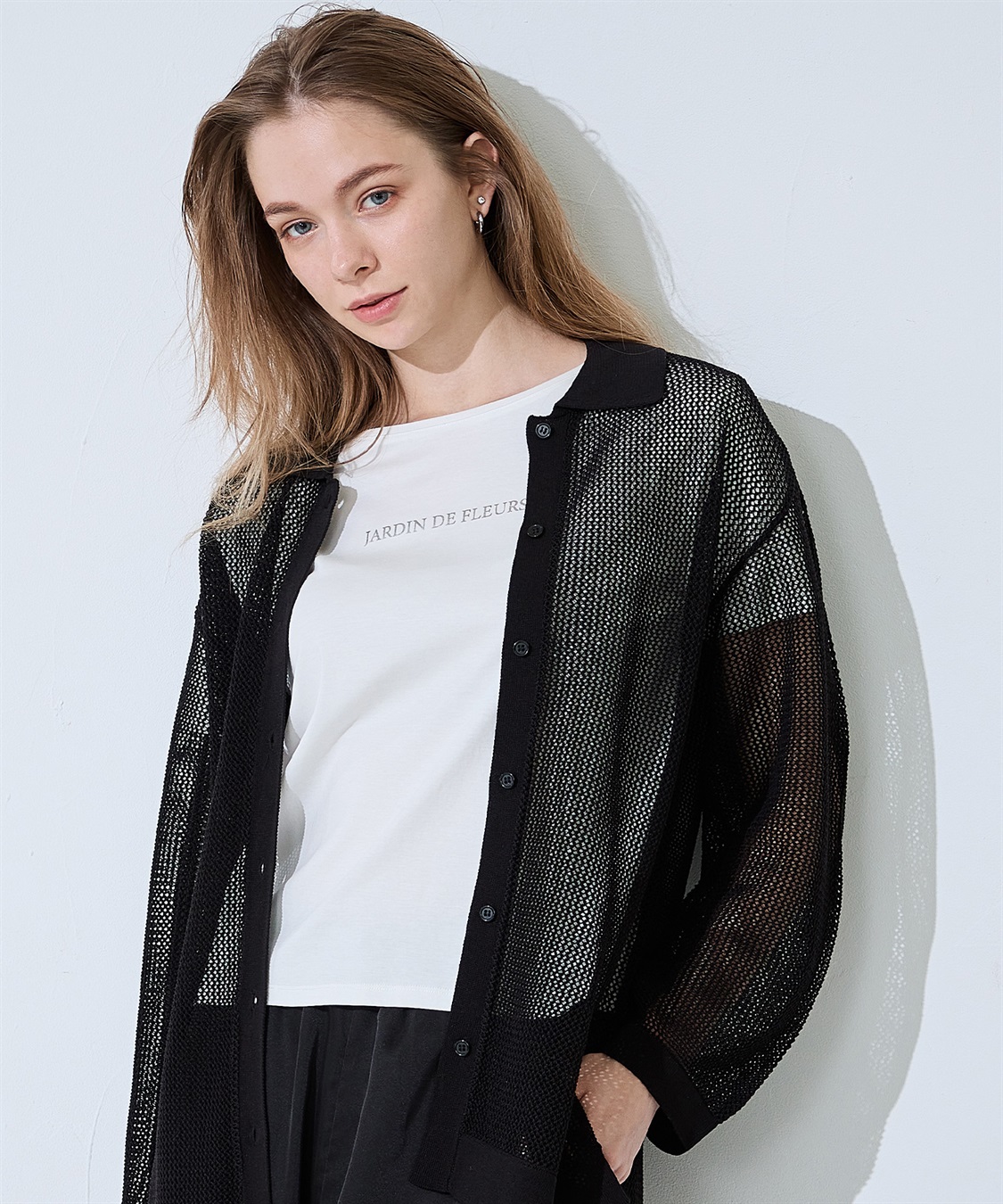 ‼️新品未開封‼️pois double mesh Cardigan【ブラック】 pois double mesh Cardigan ブラック