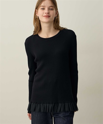 チュールレイヤードプルオーバー(ブラック-M)