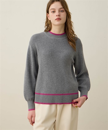 バイカラーニット(ライトグレー-M)