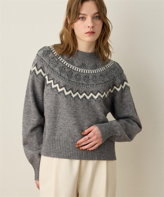 柄ニットプルオーバー