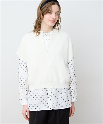 ハーフZIPニットベスト(オフホワイト-M)