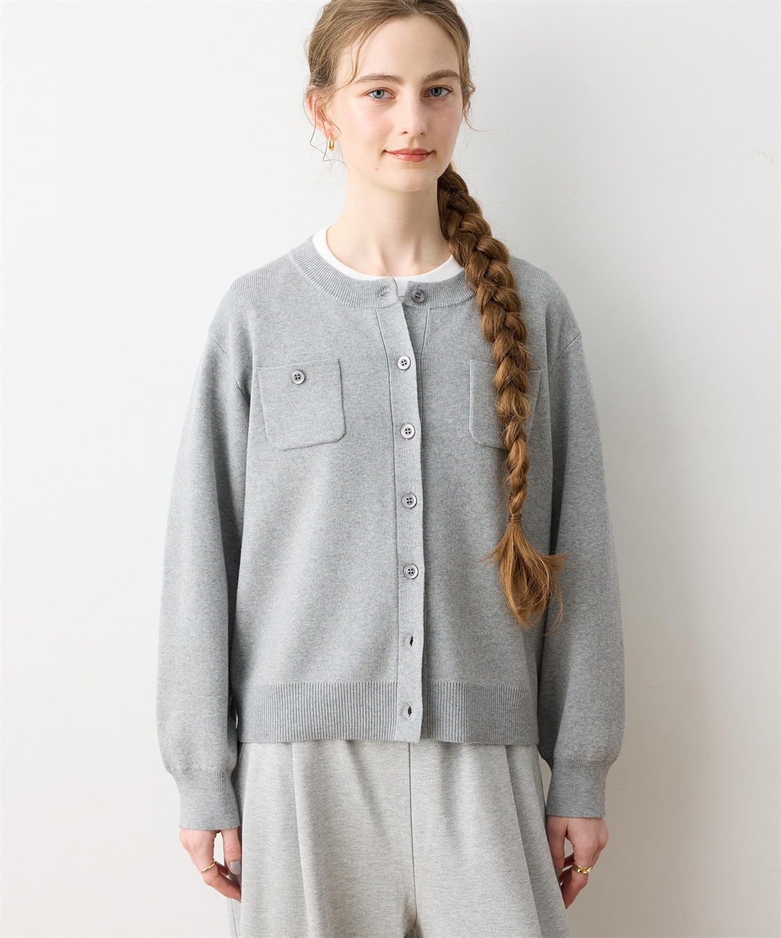 LE SOUK HOLIDAY ニットクルーネックカーディガン【ハンドウォッシャブル】_variation_1