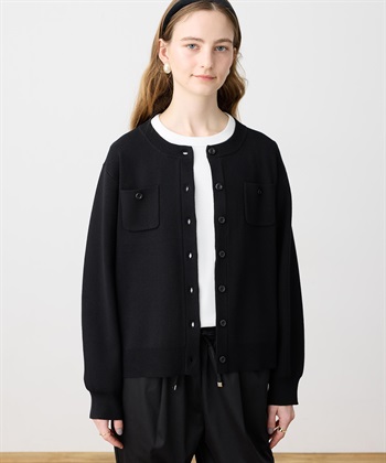 ニットクルーネックカーディガン【ハンドウォッシャブル】(ブラック-M)