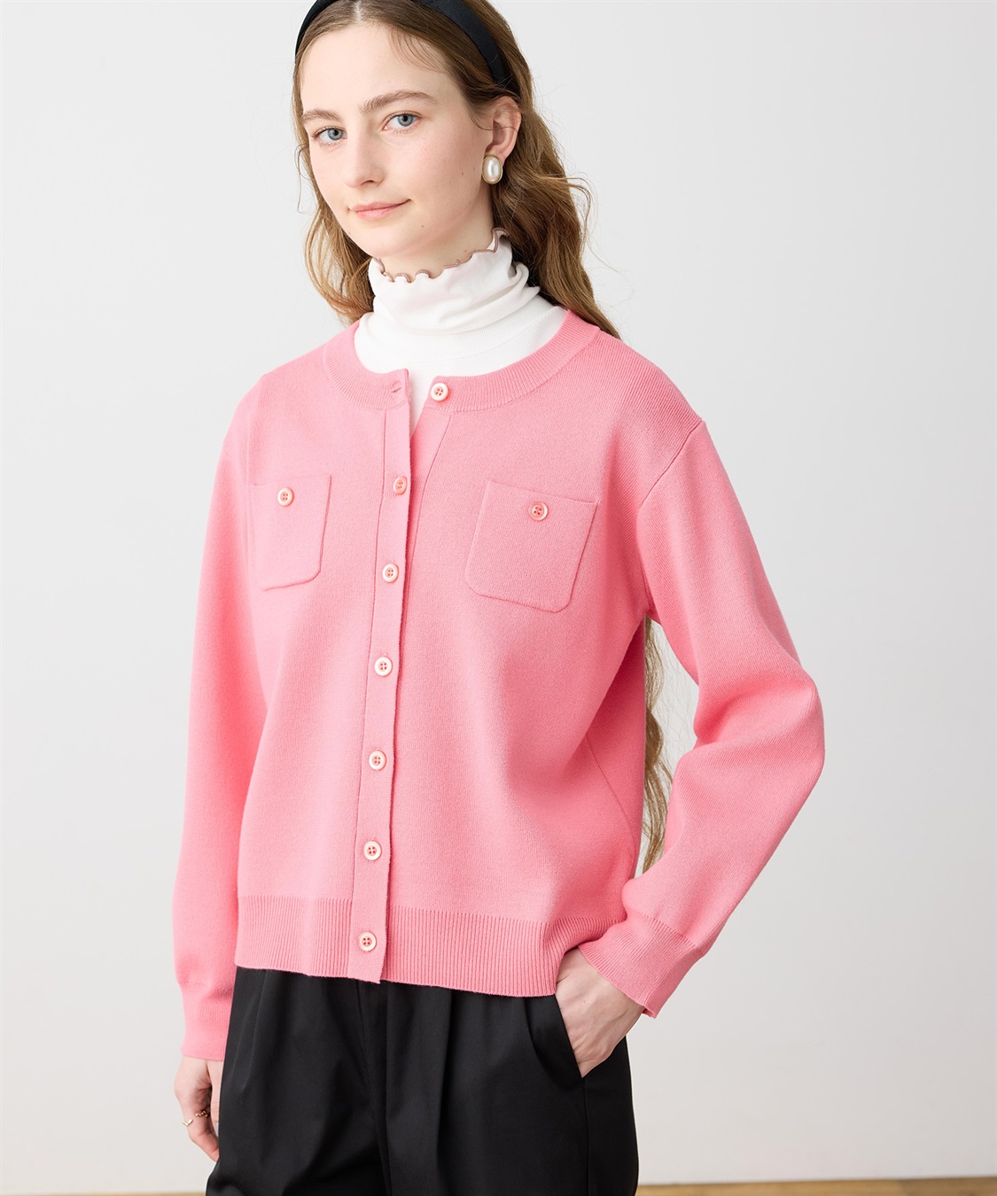 LE SOUK HOLIDAY ニットクルーネックカーディガン【ハンドウォッシャブル】_variation_3