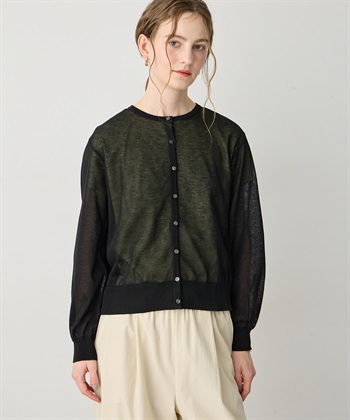 バックギャザーシアーカーディガン(ブラック-M)
