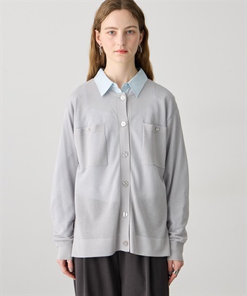 ポケットシアーカーディガン(ライトグレー-M)