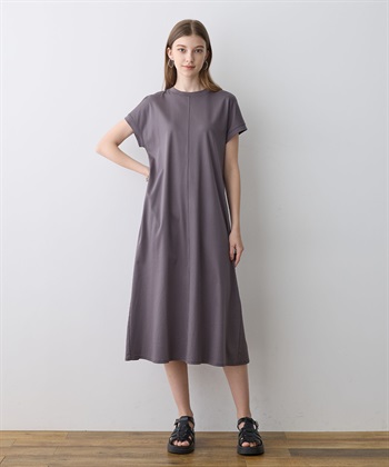 【接触冷感】モックネックワンピース(チャコールグレー-M)