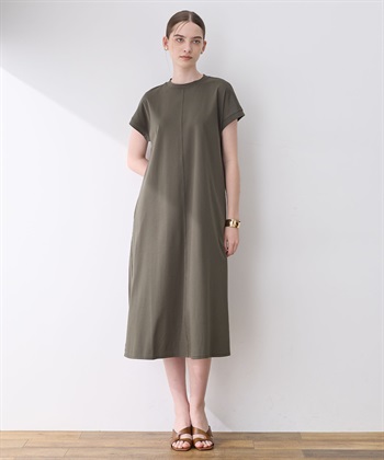 【接触冷感】モックネックワンピース(カーキ-M)