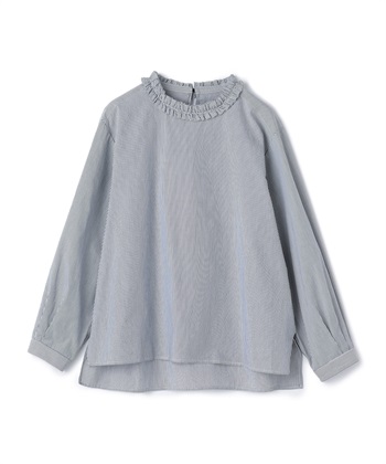 襟フリルブラウス(ブラック-M)