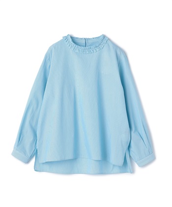 襟フリルブラウス(ブルー-M)
