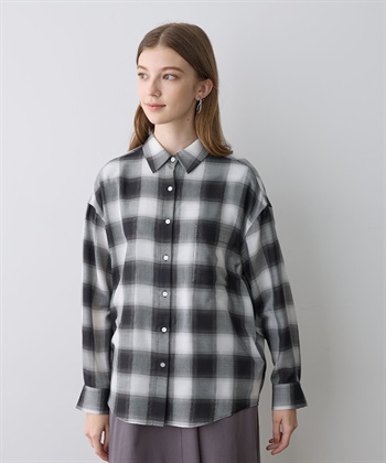 シアーチェックシャツ(ブラック-M)