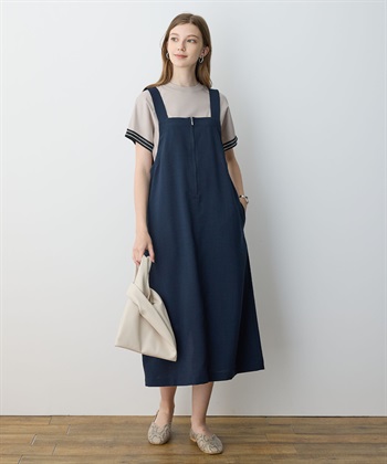 リネンジャンスカ【接触冷感】(ネイビー-M)