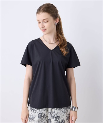 【接触冷感】Vネックトリコットプルオーバー(ブラック-M)