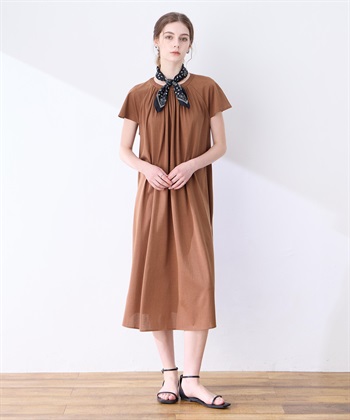 【接触冷感】ピンタックワンピース(ブラウン-M)