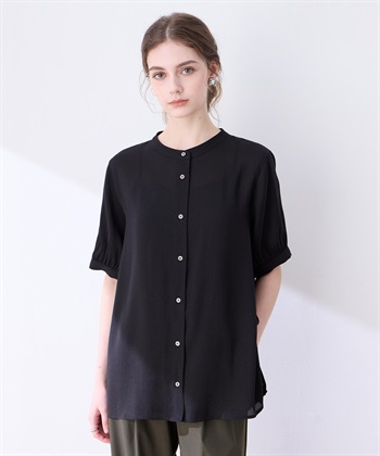 バックラッフルティアードシアーブラウス(ブラック-M)